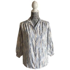Vintage 80s Halston Tailored Printed Button Down Blouse